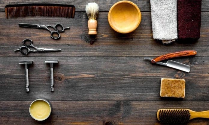 beard grooming products on a table