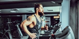 bearded man running on a treadmill