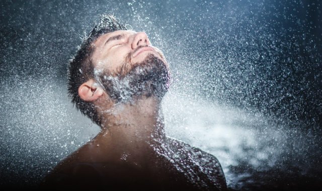 facial hair with shampoo getting washed