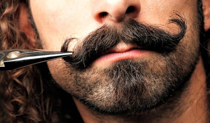 closeup of big mustache and stubble beard