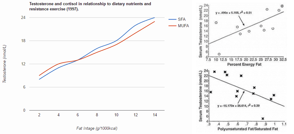 two graphs from studies on testosterone and fatty acids