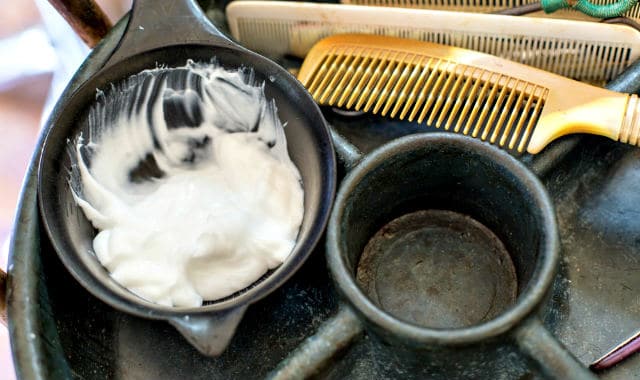 hair dye in a bowl at barber shop